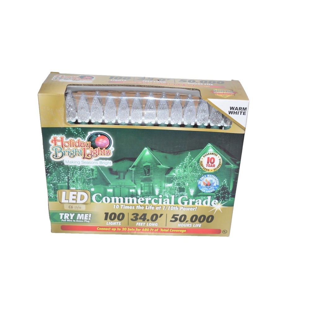 Holiday Bright Lights LED Commercial Grade C6 Style Christmas 100 Warm White New